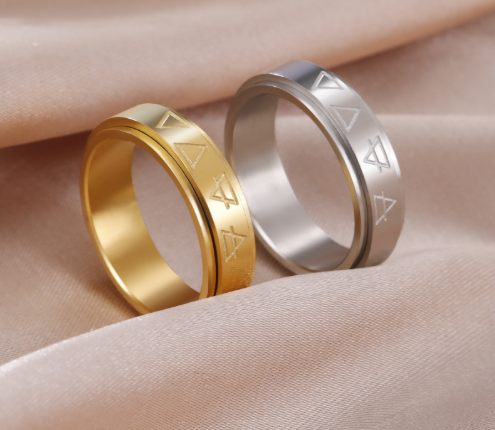 Rotatable Triangle Pattern Stainless Steel Ring